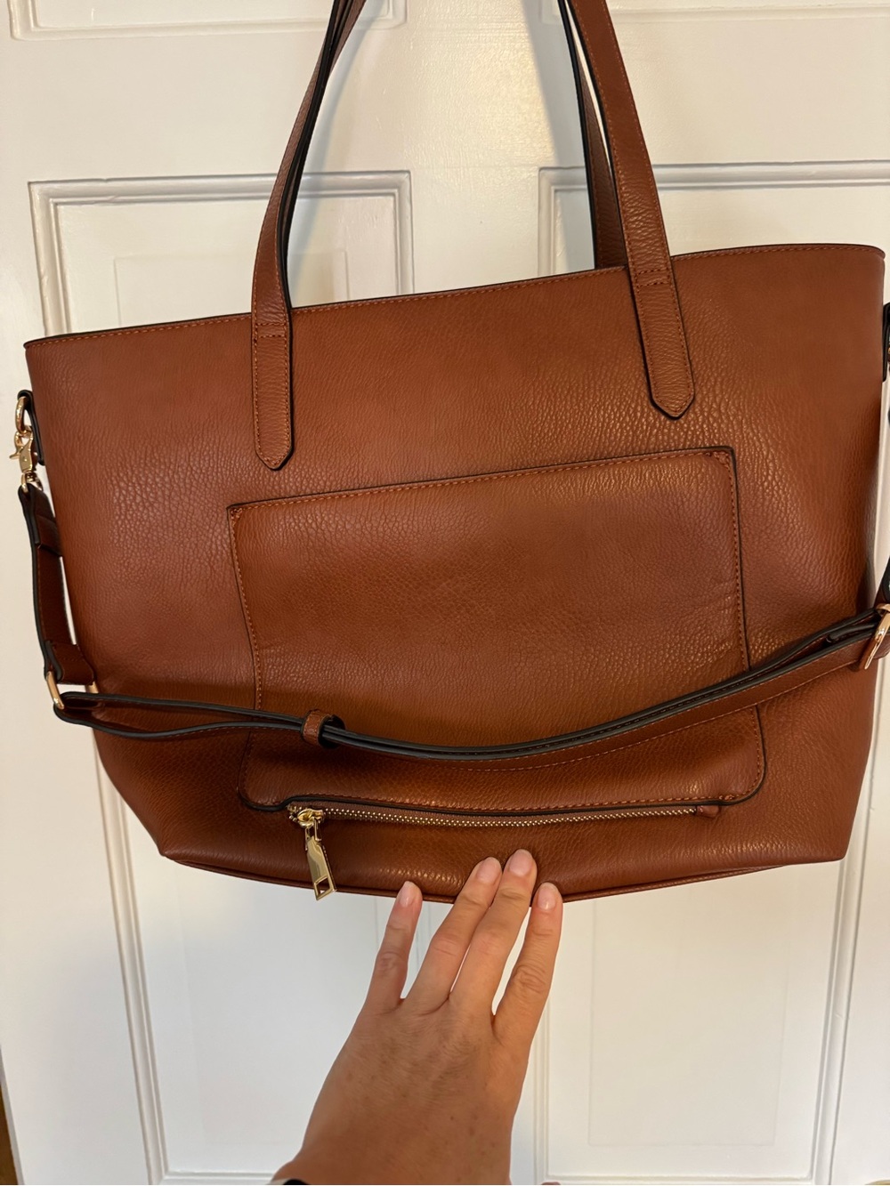 Poppy & Peonies Brown Leather go-getter Laptop Tote - Picture 15 of 15